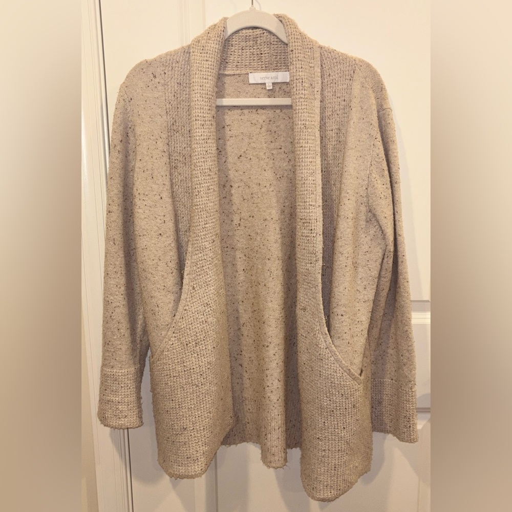 Verve Ami Open Front Speckled Cardigan w Pockets Large